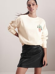 Ecru White Happy Holidays Scenic Back Graphic Christmas Novelty Sweatshirt - Image 3 of 7