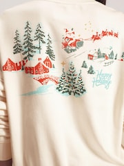 Ecru White Happy Holidays Scenic Back Graphic Christmas Novelty Sweatshirt - Image 4 of 7