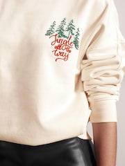 Ecru White Happy Holidays Scenic Back Graphic Christmas Novelty Sweatshirt - Image 5 of 7