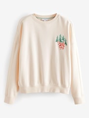 Ecru White Happy Holidays Scenic Back Graphic Christmas Novelty Sweatshirt - Image 6 of 7
