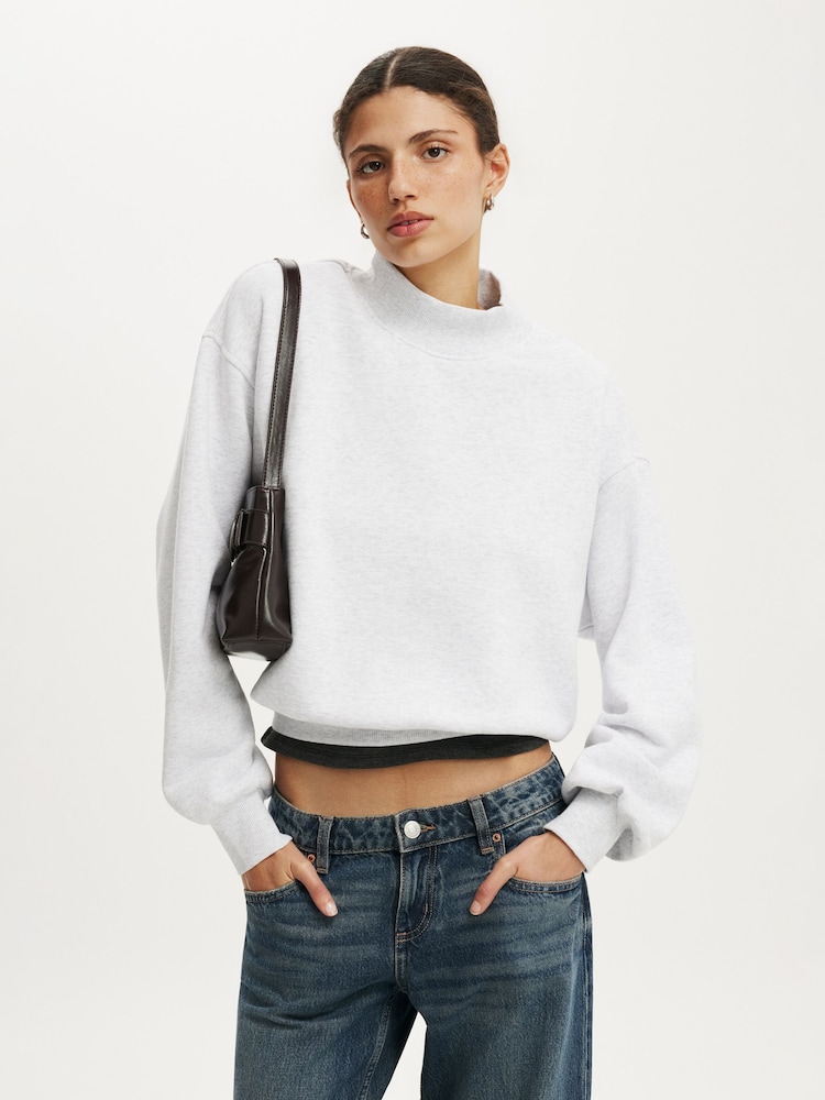 Cotton On Grey Mock Neck Sweatshirt - Image 1 of 4 Cotton On Grey Mock Neck Sweatshirt - Image 1 of 4