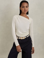 Reiss Ivory Sandy Ruched Asymmetric Neck Top - Image 1 of 6