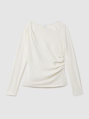 Reiss Ivory Sandy Ruched Asymmetric Neck Top - Image 2 of 6