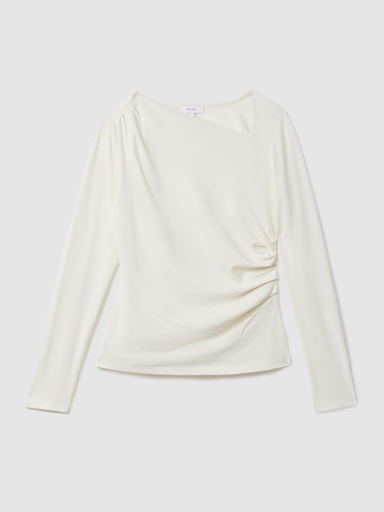 Reiss Ivory Sandy Ruched Asymmetric Neck Top - Image 2 of 6