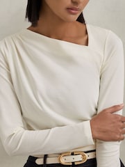 Reiss Ivory Sandy Ruched Asymmetric Neck Top - Image 3 of 6