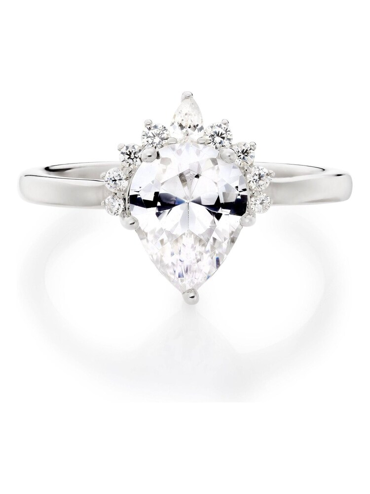 Beaverbrooks Sterling Silver Pear Cubic Zirconia Cluster Ring - Image 2 of 5