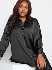 Yours Curve Charcoal Black Cuffed Sleeve Shirt - Image 1 of 4