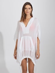 Reiss White Gianna Drawstring Hem Kaftan - Image 1 of 6