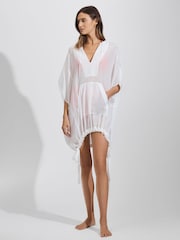 Reiss White Gianna Drawstring Hem Kaftan - Image 3 of 6