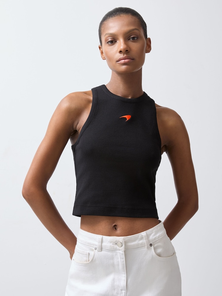 Reiss x McLaren F1 Team Black Anniston Cotton Logo Vest - Image 1 of 6 Reiss x McLaren F1 Team Black Anniston Cotton Logo Vest - Image 1 of 6