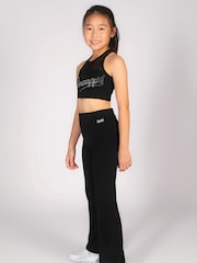 Pineapple Black Foldover Waistband Girls Jersey Flare Trousers - Image 3 of 7