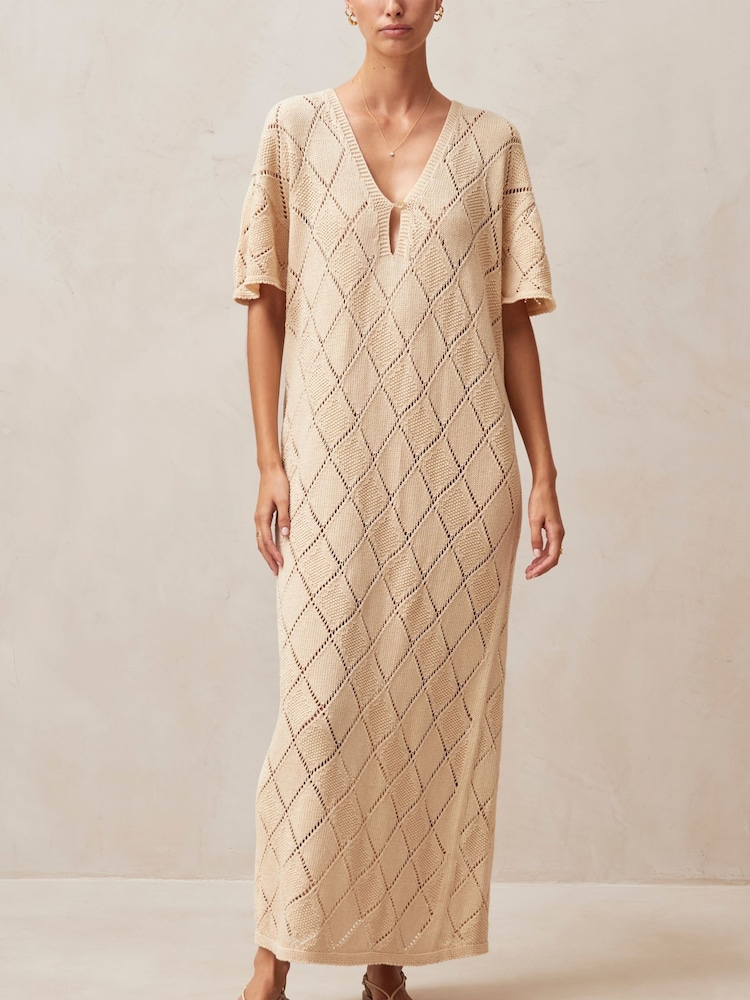 Alohas Natural Aries Ecru Tricot Midi Dress - Image 1 of 4