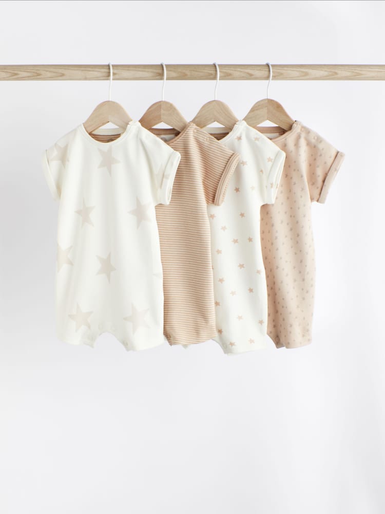 Neutral Star Baby 100% Cotton Romper 4 Pack (0mths-3yrs) - Image 1 of 11