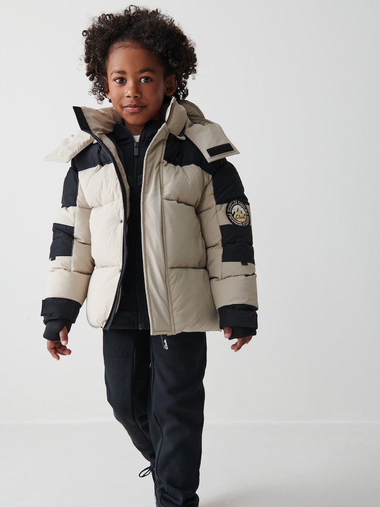 Clarks Stone Boys Colourblock Puffer Coat - Image 2 of 9