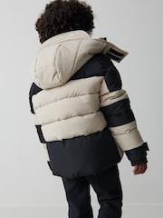 Clarks Stone Boys Colourblock Puffer Coat - Image 3 of 9