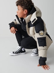 Clarks Stone Boys Colourblock Puffer Coat - Image 4 of 9