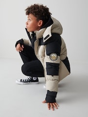 Clarks Stone Boys Colourblock Puffer Coat - Image 6 of 9