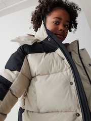 Clarks Stone Boys Colourblock Puffer Coat - Image 7 of 9