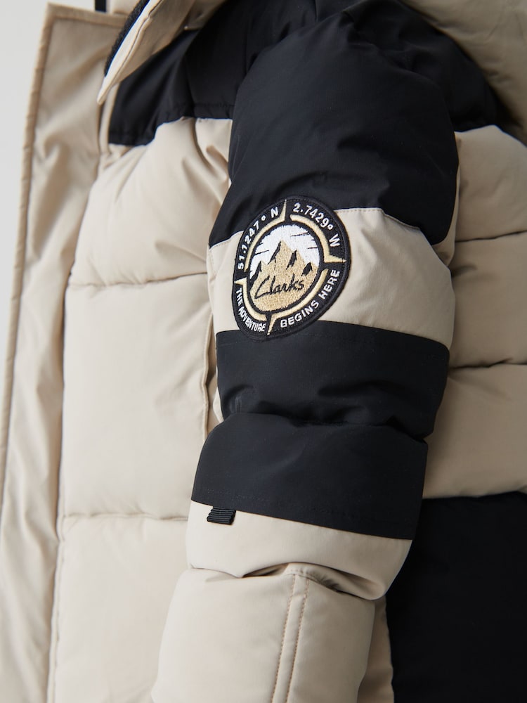 Clarks Stone Boys Colourblock Puffer Coat - Image 9 of 9