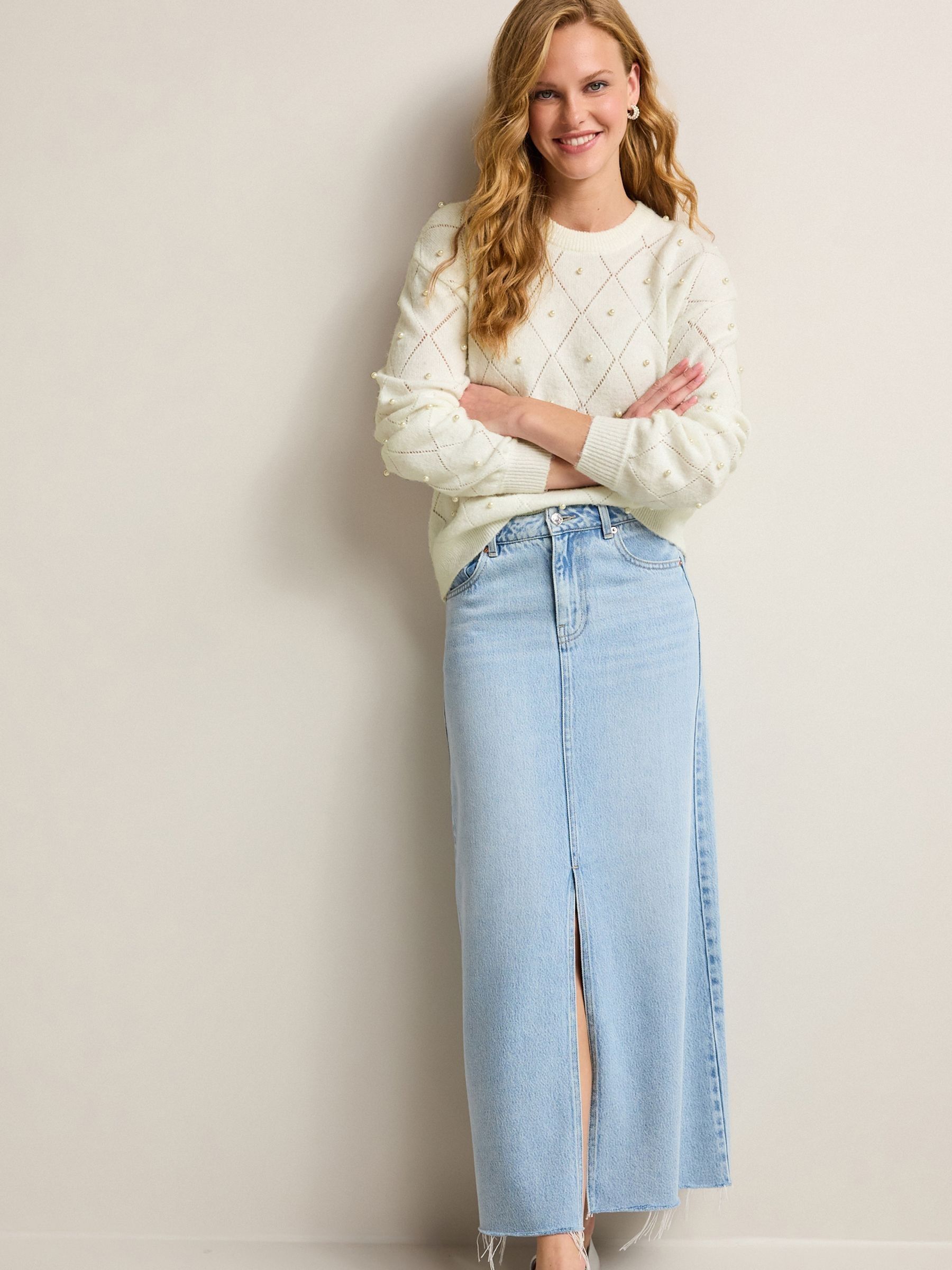 Buy Ecru White Pearl Embellished Jumper from Next Luxembourg