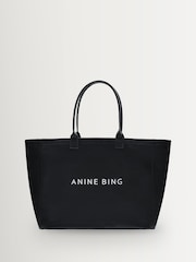 ANINE BING Black Leo Coated Canvas Logo Tote Bag - Image 1 of 5