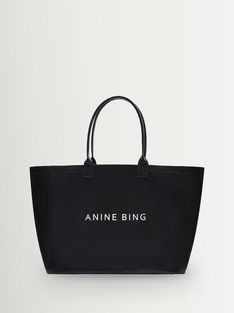 ANINE BING Black Leo Coated Canvas Logo Tote Bag - Image 1 of 5