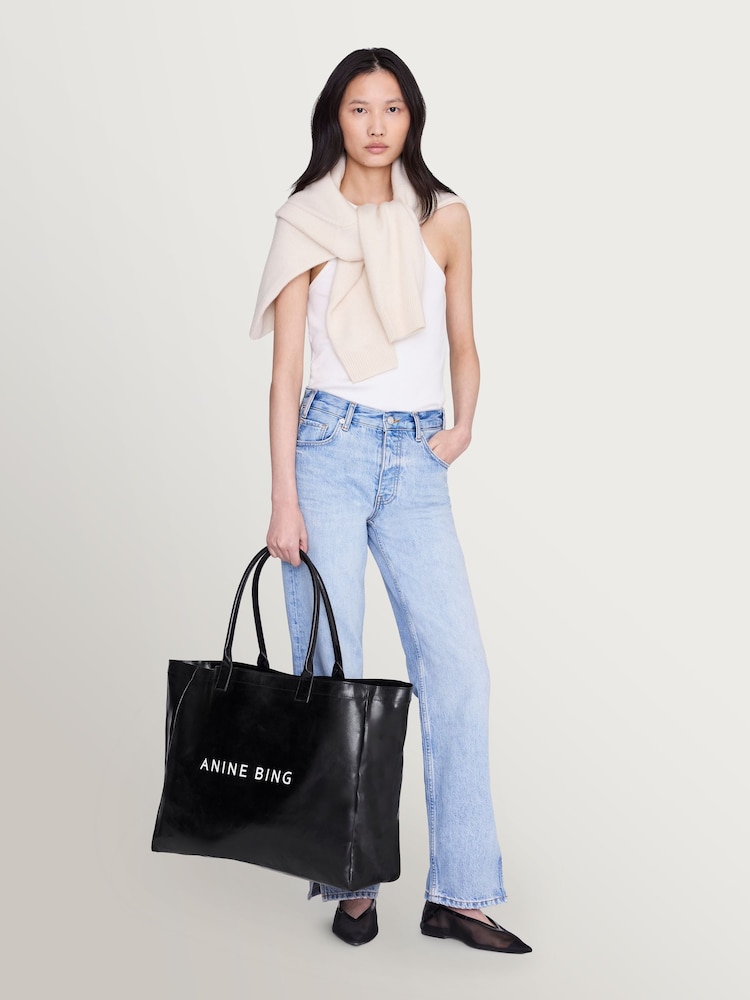 ANINE BING Black Leo Coated Canvas Logo Tote Bag - Image 2 of 5