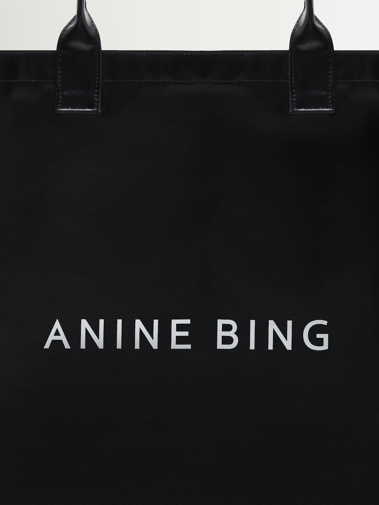ANINE BING Black Leo Coated Canvas Logo Tote Bag - Image 5 of 5