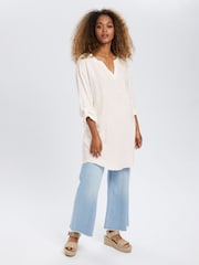 Cream Venta V-Neck Mid Thigh Length Tunic with Linen - Image 1 of 6