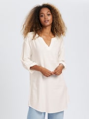 Cream Venta V-Neck Mid Thigh Length Tunic with Linen - Image 2 of 6