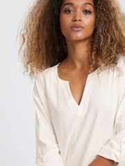 Cream Venta V-Neck Mid Thigh Length Tunic with Linen - Image 3 of 6