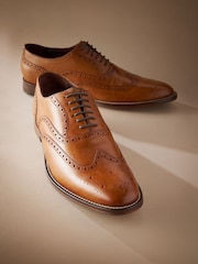 Tan Brown Standard Fit Signature Italian Leather Wing Cap Brogues - Image 1 of 10