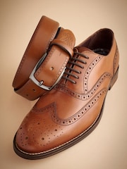 Tan Brown Standard Fit Signature Italian Leather Wing Cap Brogues - Image 2 of 10