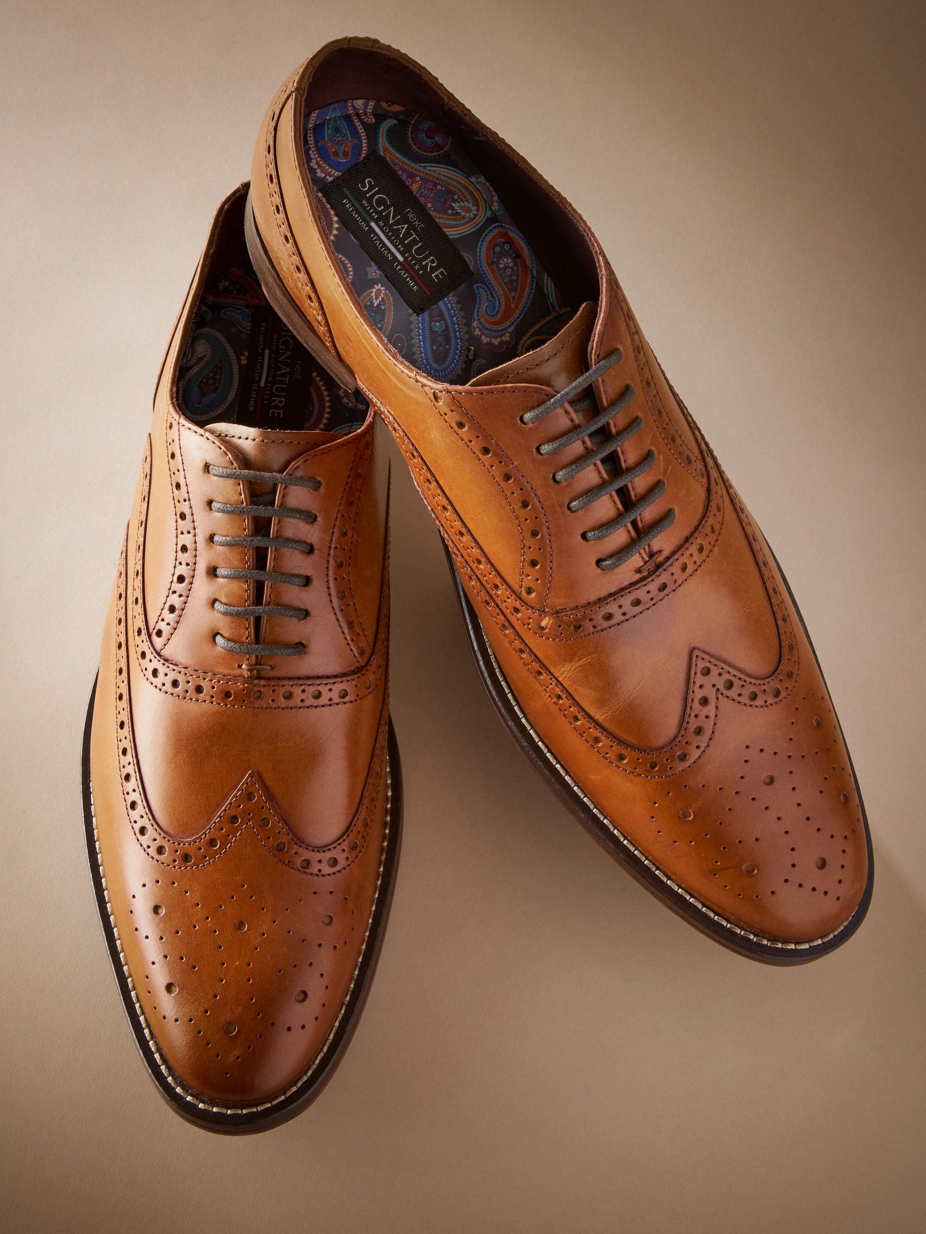 Buy Tan Brown Standard Fit Signature Italian Leather Wing Cap Brogues from Next Austria