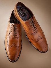 Tan Brown Standard Fit Signature Italian Leather Wing Cap Brogues - Image 3 of 10