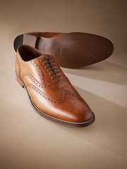 Tan Brown Standard Fit Signature Italian Leather Wing Cap Brogues - Image 4 of 10