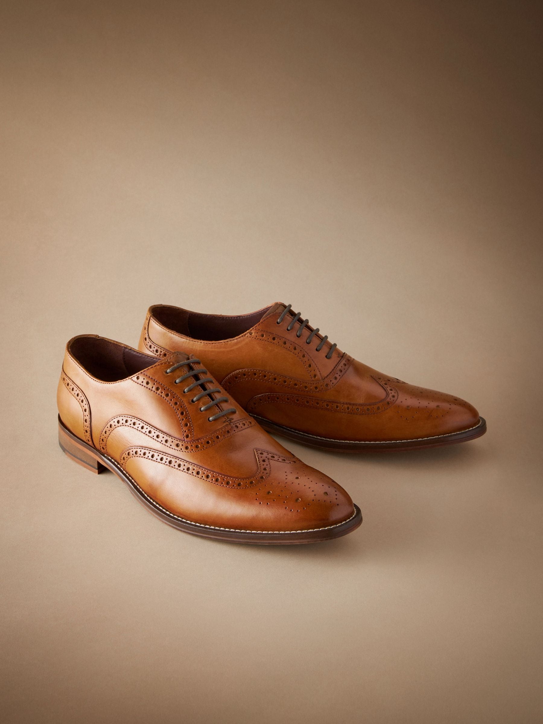 Buy Tan Brown Standard Fit Signature Italian Leather Wing Cap Brogues from Next Kuwait