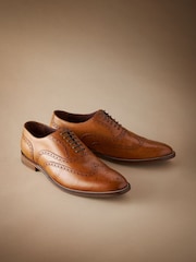Tan Brown Standard Fit Signature Italian Leather Wing Cap Brogues - Image 9 of 10