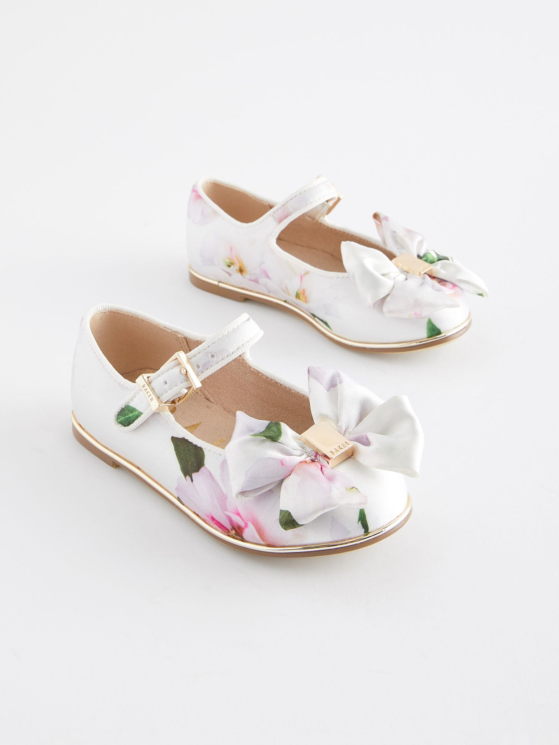 Buy Baker by Ted Baker Girls Floral Printed Satin Shoes with Bow from Next Luxembourg