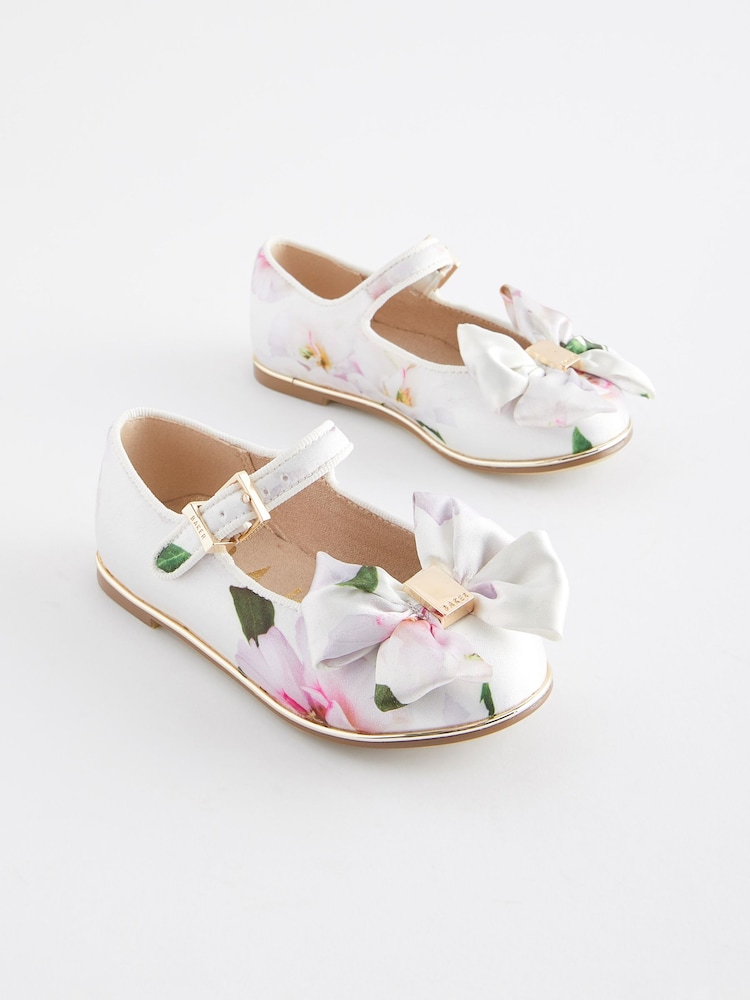 Baker by Ted Baker Girls Floral Printed Satin Shoes with Bow - Image 1 of 5