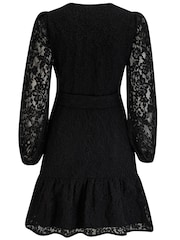 Pour Moi Black Corded Lace Fitted Lorena Dress with Belt - Image 4 of 4