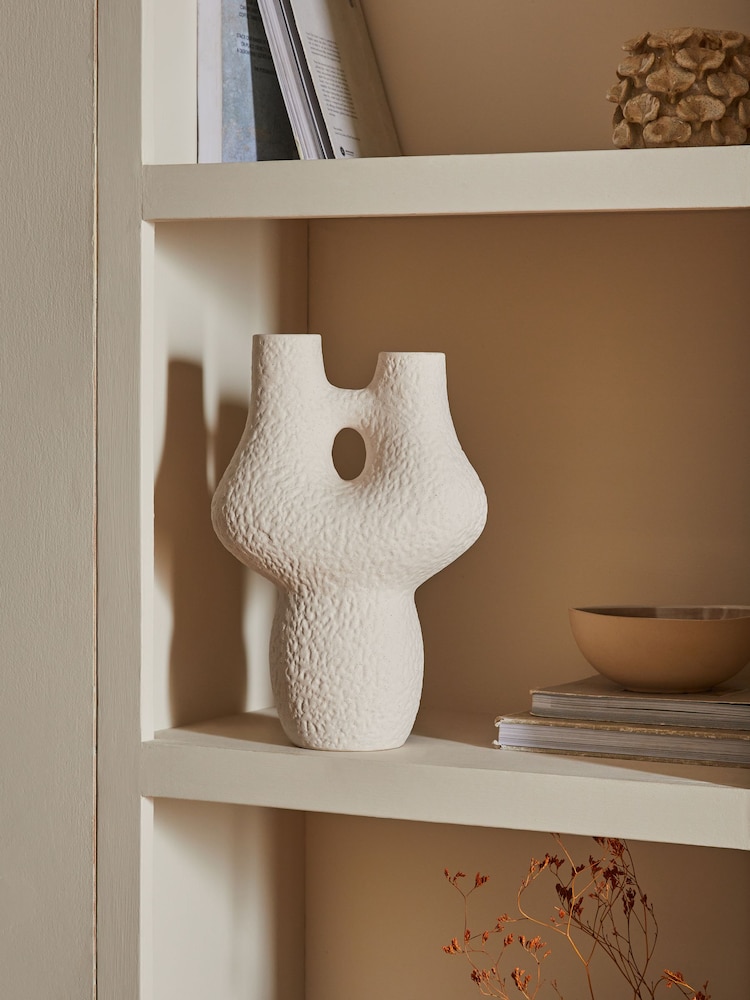 White Textured Sculptural Ceramic Vase - Image 1 of 5