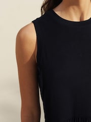 Black Sleeveless 100% Cotton Crew Neck Tiered Summer Maxi Jersey Dress - Image 4 of 6