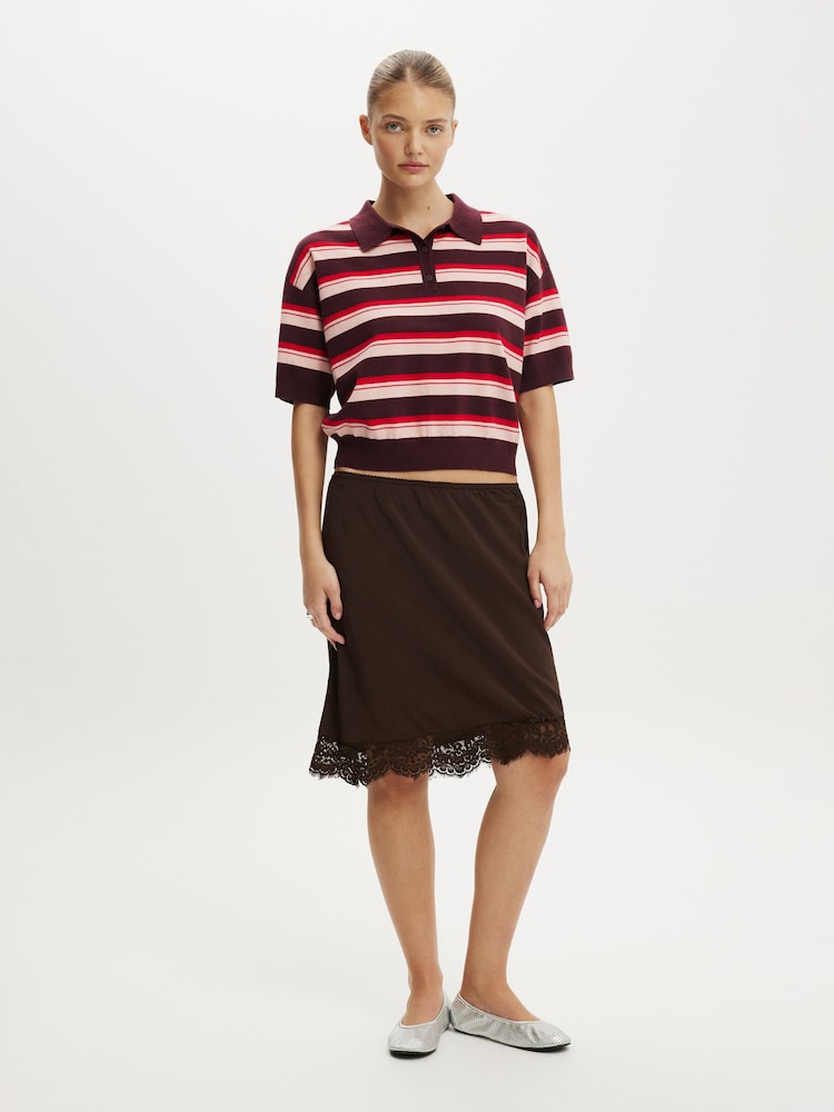 Cotton On Brown Ss Boxy Polo Shirt - Image 1 of 3 Cotton On Brown Ss Boxy Polo Shirt - Image 1 of 3
