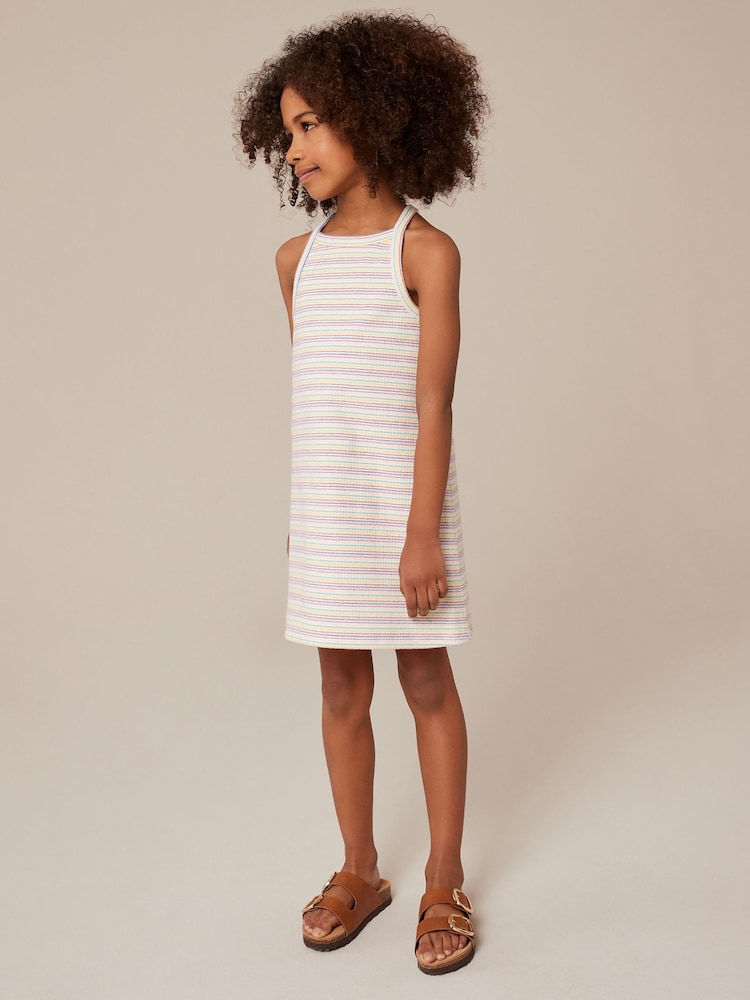 Rainbow Stripe Ribbed Racer Jersey Dress (3-16yrs) - Image 2 of 7
