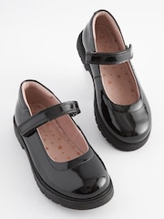 Black Patent Standard Fit (F) School Leather Chunky Mary Jane Shoes - Image 1 of 7