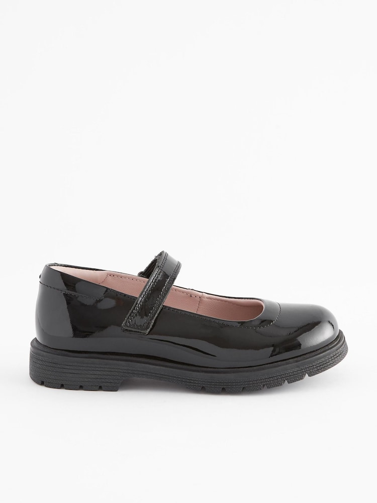 Black Patent Standard Fit (F) School Leather Chunky Mary Jane Shoes - Image 2 of 7