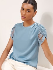 Lipsy Blue Tulip Sleeve Top - Image 1 of 5
