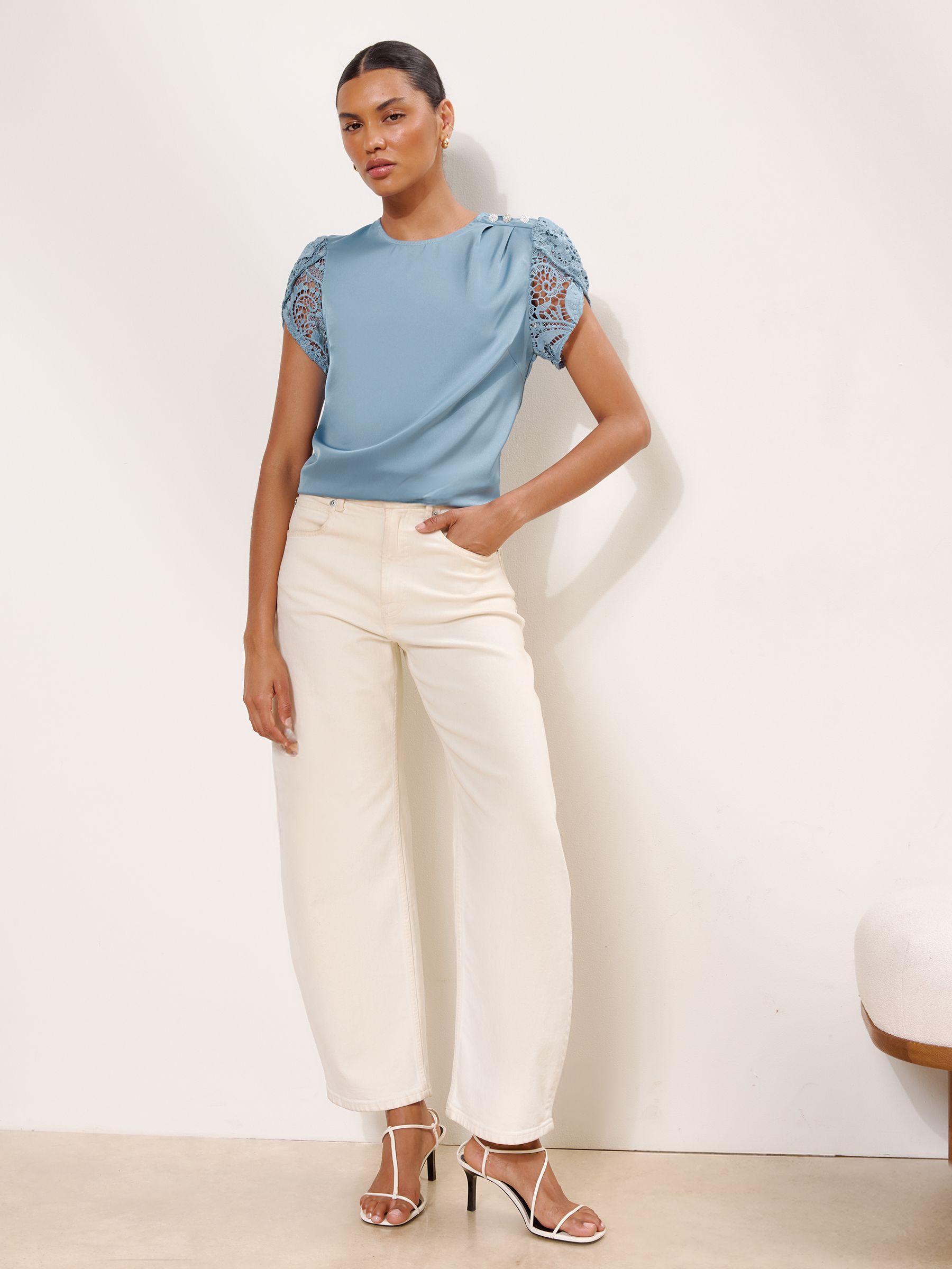 Buy Lipsy Blue Satin Tulip Sleeve Top from Next USA