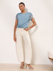 Lipsy Blue Tulip Sleeve Top - Image 2 of 5